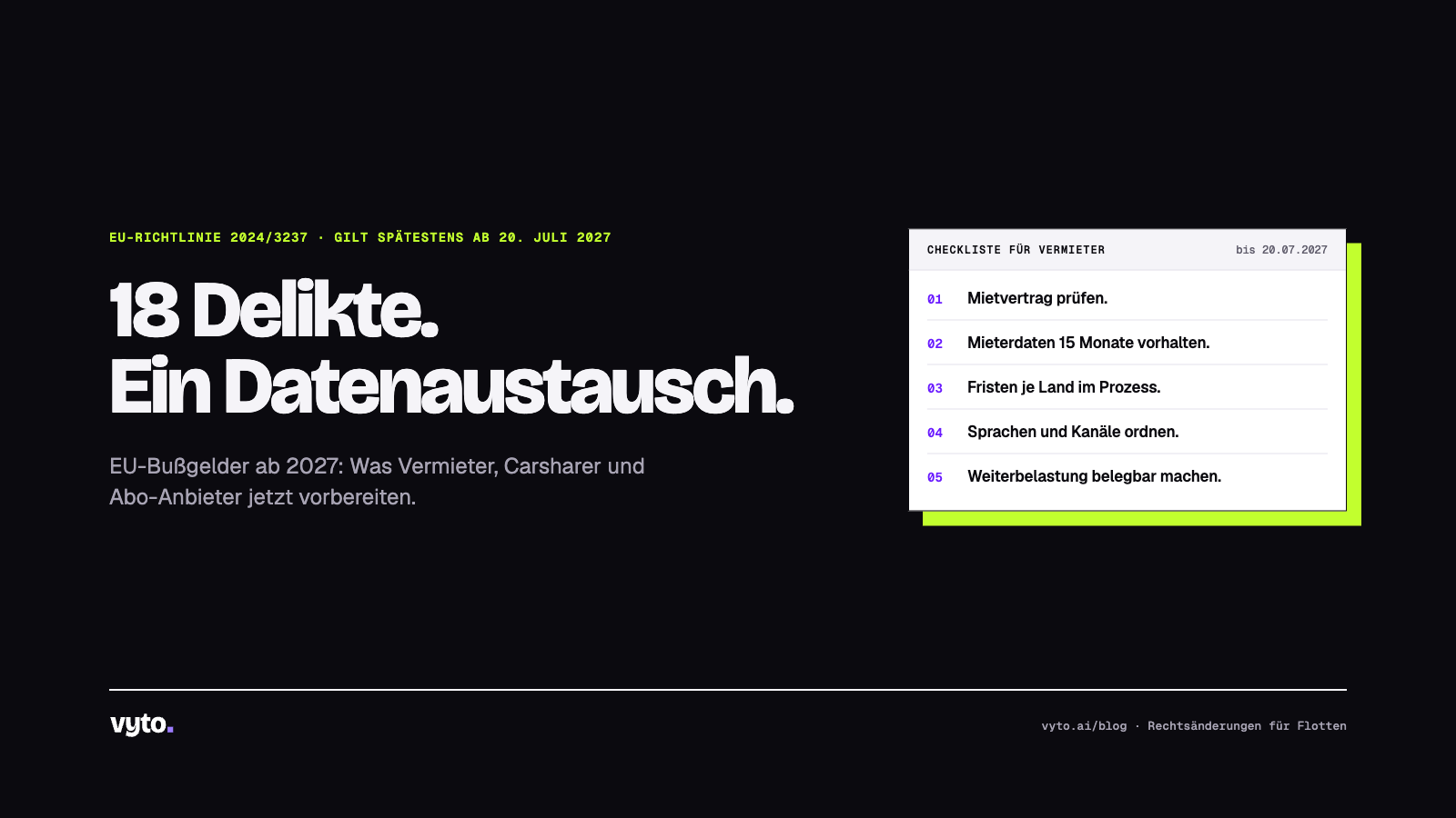 EU-Bußgelder ab 2027: 18 Delikte, ein Datenaustausch. Checkliste für Vermieter mit fünf Punkten.